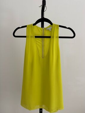 Naked Zebra Bright Neon Yellow V-Neck Sleeveless back zip Top